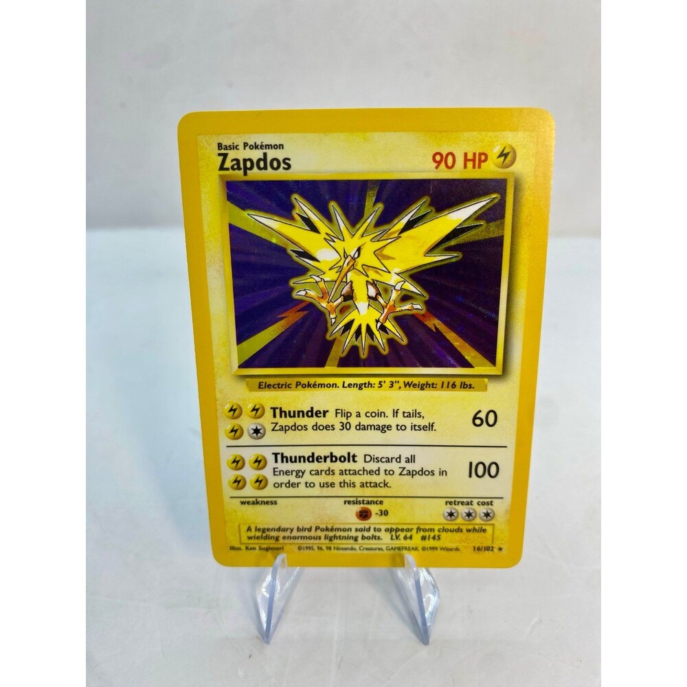 Pokémon TCG Zapdos 016/102 Base Set Holo Rare Unlimited English 1999 NM